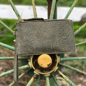 Genuine Tooled Leather Charging Clutch / Wristlet